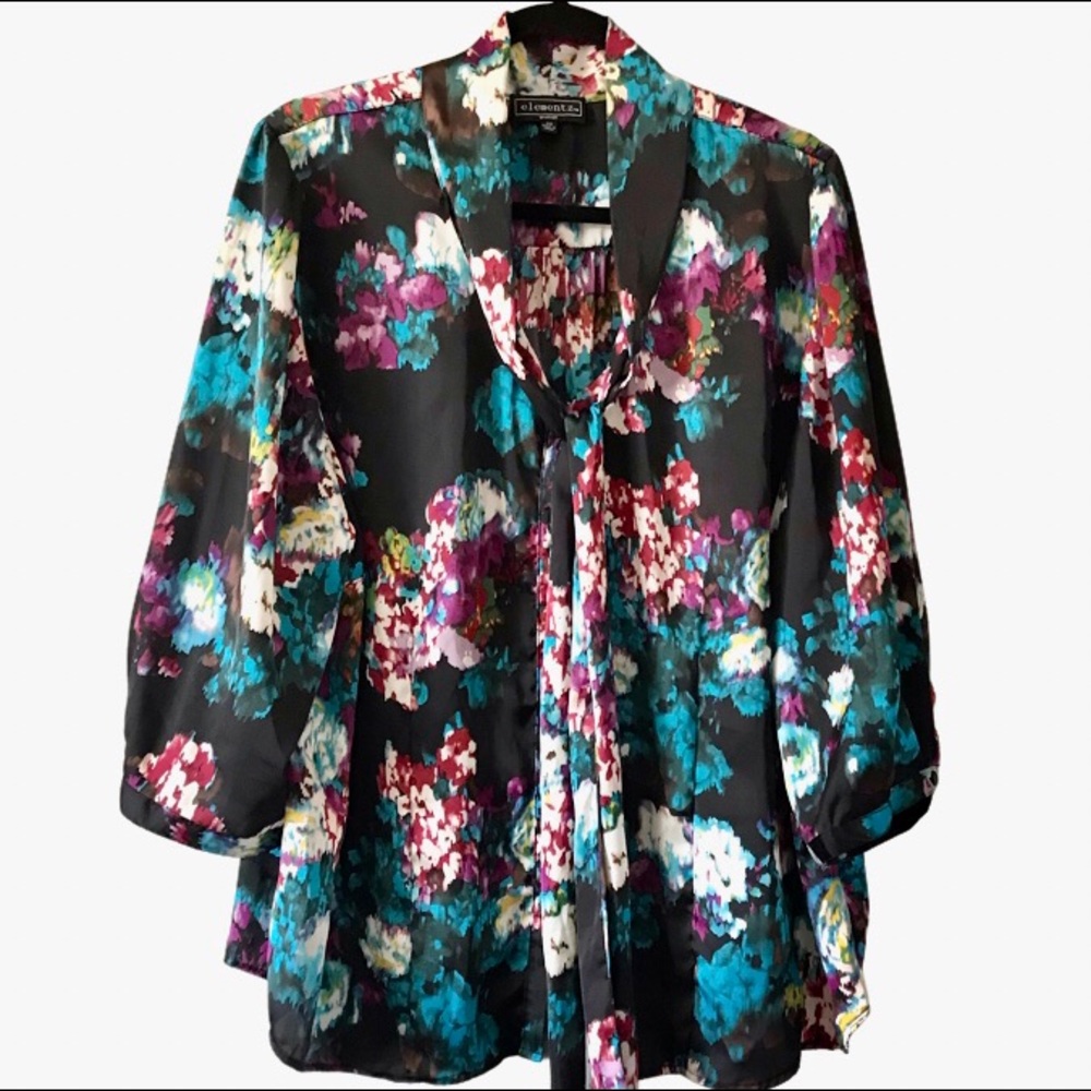 Floral Satiny Blouse with Neck-Tie